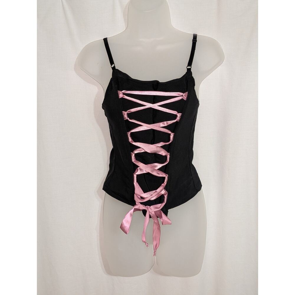 VTG 90s Frederick's Of Hollywood Coquette Whimsigoth Black & Pink Corset Sz S